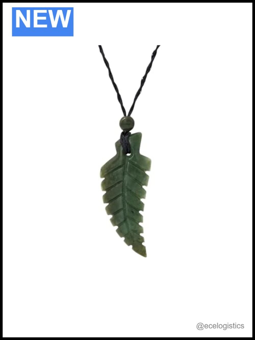 Nephrite Jade Maori Fern Leaf Pendant Necklace